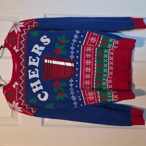 Festive Blue and Red Ugly Christmas Sweater